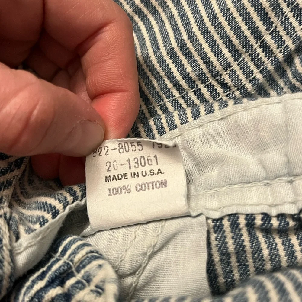 Vintage OshKosh B'gosh Kids Blue Hickory Stripe Overalls *WITH STAIN*